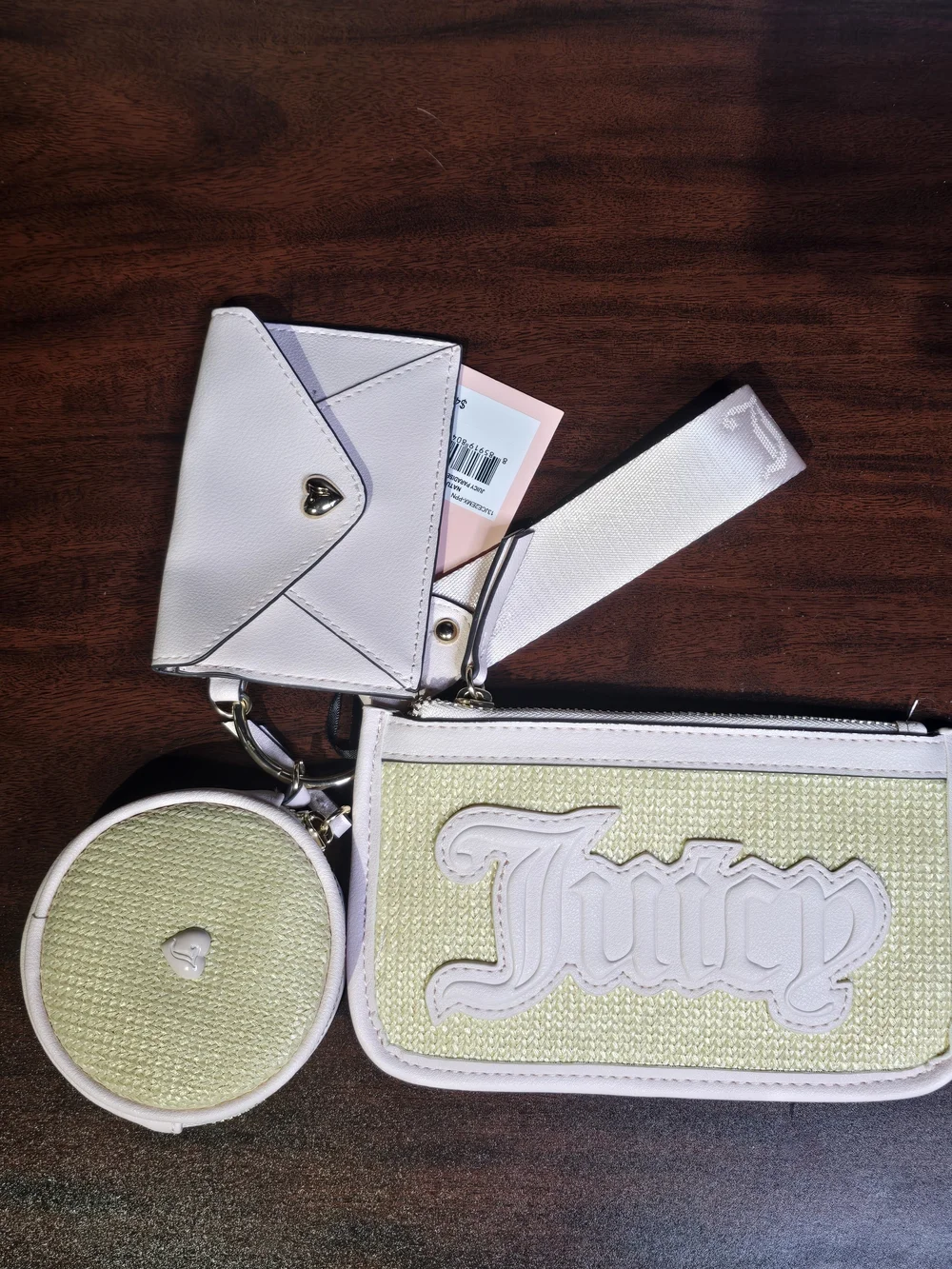 Juicy Couture Cream & Pale Green 3-Piece Wristlet Set with Heart Charm
